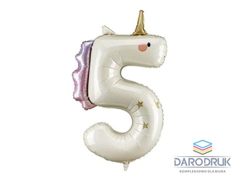 Partydeco Balon foliowy Cyfra 5 Jednorożec, 93cm Partydeco (FB359-5)
