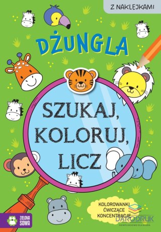Aksjomat Książka dla dzieci Szukaj, koloruj i licz. Dżungla Aksjomat
