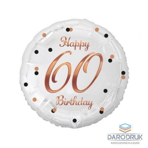 Godan Balon foliowy 60 Birthday, biały, nadruk różowo-złoty 18cal Godan (FG-060B)