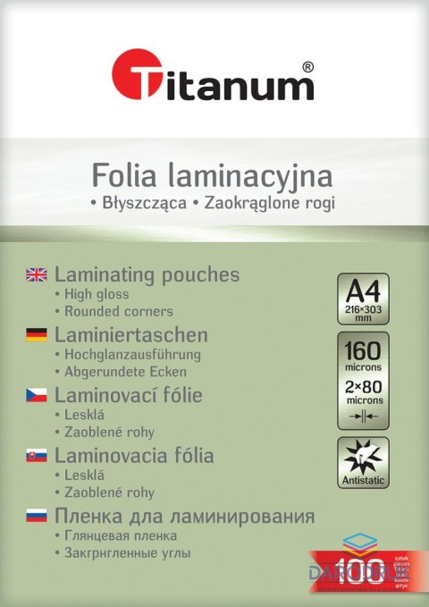 Titanum Folia do laminowania A4 przezroczysty 80mic. [mm:] 216x303 Titanum