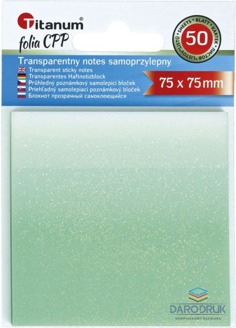 Titanum Notes samoprzylepny (karteczki) transparentne, z polipropylenu 75x75 biało- zielony 50k [mm:] 75x75 Titanum