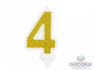 Partydeco Świeczka urodzinowa cyferka 4 złoty brokat 7cm Partydeco (SCU3-4-019B)