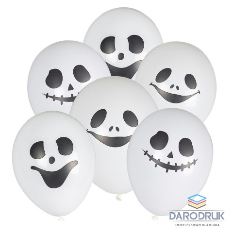 Arpex Balon gumowy z halloweenowym nadrukiem - duszki (6 szt.) biały 280mm Arpex (KB3057)