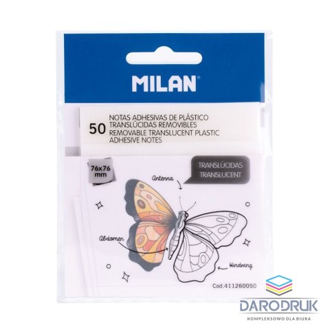 Milan Karteczki samoprzylepne przezroczyste MILAN FLUO 76 x 76 mm, 50 szt.(411260050)