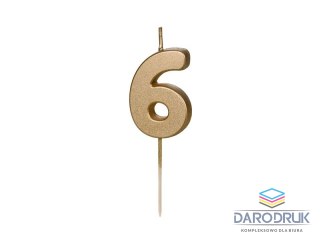 Partydeco Świeczka urodzinowa Cyferka 6, 4.5 cm, złoty Partydeco (SCU9-6)