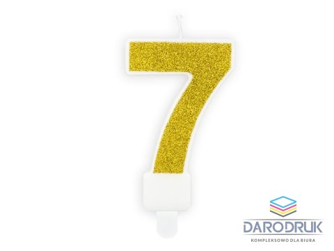 Partydeco Świeczka urodzinowa cyferka 7 złoty brokat 7cm Partydeco (SCU3-7-019B)