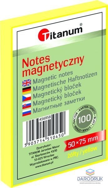 Titanum NOTES ELEKTROSTATYCZNY 50 X 75 MM 100 KARTECZEK ŻÓŁTY