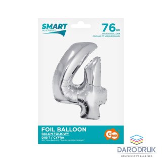 Godan Balon foliowy Smart cyfra 4 srebrna 76cm Godan (CH-SSR4)