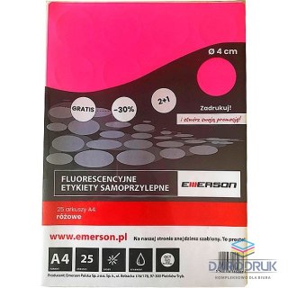 Emerson Etykieta samoprzylepna A4 kółka 40 mm różowy Emerson (ETOKROZ02x025x010)