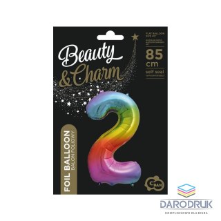 Godan Balon foliowy cyfra 2 tęczowy 85cm 40cal Godan (HS-C34T2)