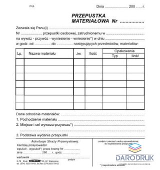 Stolgraf Druk samokopiujący 3/4 A5 przepustka materiałowa 100k. Stolgraf (K78)