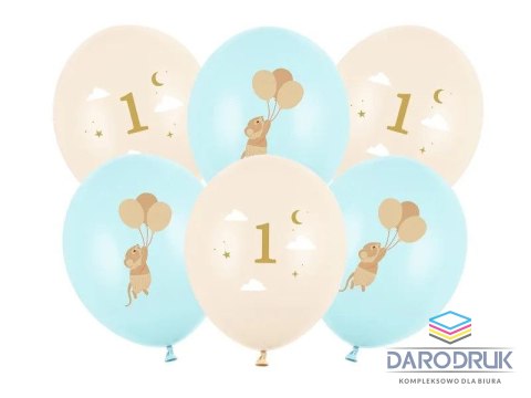 Partydeco Balon gumowy Myszki z cyferką 1, Light Blue mix Partydeco (SB14P-363-001J-6)