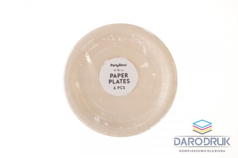 Partydeco Talerz jednorazowy beżowy papier śr. 180mm 6 szt Partydeco (TPP90-013)