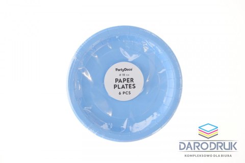Partydeco Talerz jednorazowy jasno niebieski papier śr. 180mm 6 szt Partydeco (TPP90-001J)