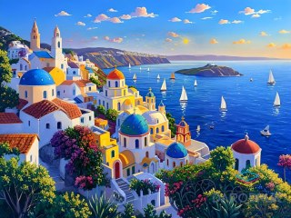 Flamingo Line Zestaw kreatywny Diamentowa mozaika 30x40cm Wybrzeże Santorini Flamingo Line (8(2))