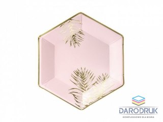 Partydeco Talerz jednorazowy Liście, jasny różowy papier śr. 230mm 6 szt Partydeco (TPP54-081J)