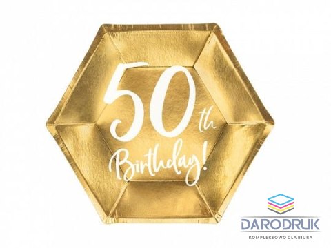 Partydeco Talerz jednorazowy złoty 50 urodziny papier śr. 200mm 6 szt Partydeco (TPP73-50-019M)