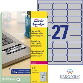 Avery Zweckform Etykieta do oznaczania Srebrny [mm:] 63,5x29,6 Avery Zweckform (N§6011)
