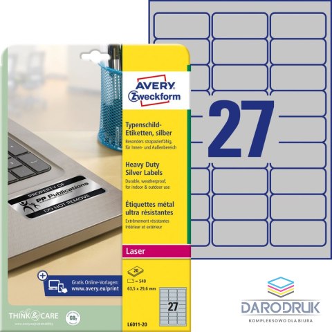 Avery Zweckform Etykieta do oznaczania Srebrny [mm:] 63,5x29,6 Avery Zweckform (N§6011)
