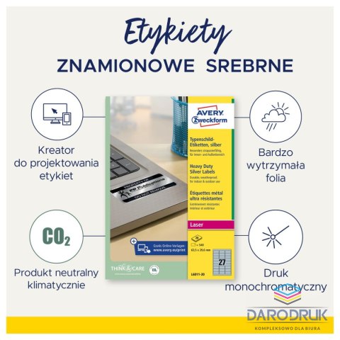 Avery Zweckform Etykieta do oznaczania Srebrny [mm:] 63,5x29,6 Avery Zweckform (N§6011)