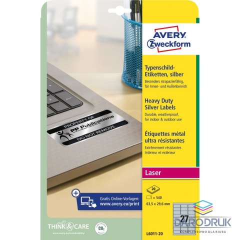 Avery Zweckform Etykieta do oznaczania Srebrny [mm:] 63,5x29,6 Avery Zweckform (N§6011)