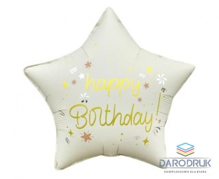 Godan Balon foliowy Happy Birthday, gwiazda matowa biała 18cal Godan (FG-GHMB)