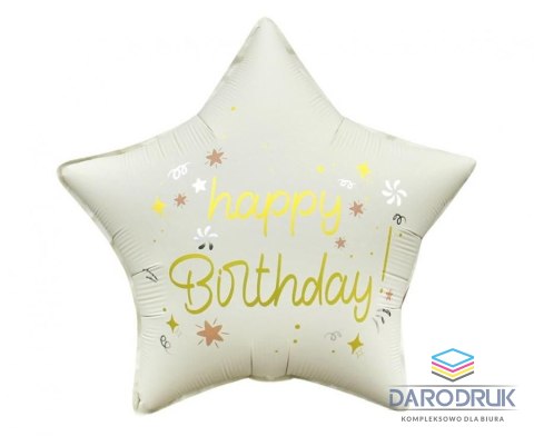 Godan Balon foliowy Happy Birthday, gwiazda matowa biała 18cal Godan (FG-GHMB)