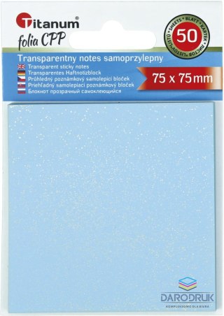 Titanum Notes samoprzylepny (karteczki) transparentne, z polipropylenu 75x75 niebieski 50k [mm:] 75x75 Titanum
