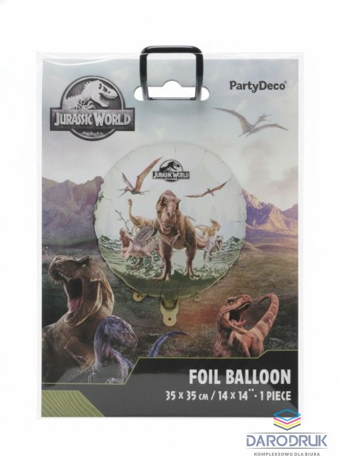 Partydeco Balon foliowy pastylka Jurassic World, 35x35 cm, mix Partydeco (FB334)