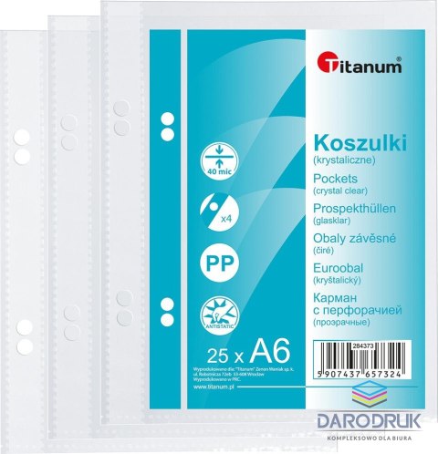 Titanum Koszulki na dokumenty Titanum A6 krystaliczne 25 szt. typ U 40um