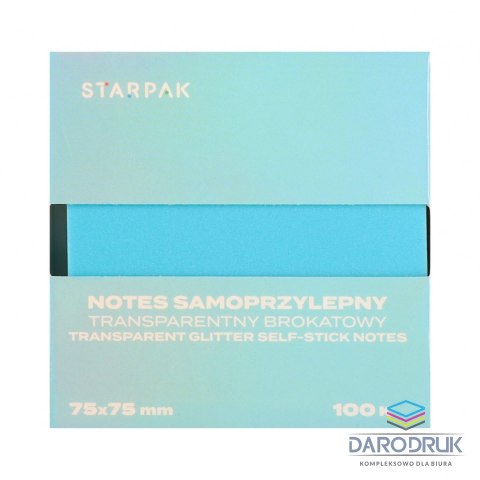 Starpak Notes samoprzylepny (karteczki) Transparentny brokat Niebieski mix 100k [mm:] 75x75 Starpak (576530)