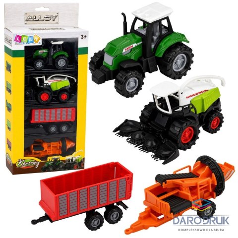 Lean Traktor Zestaw Pojazdów Rolniczych Traktor Sieczkarnia Przyczepa Prasa 1:68 4 szt. Lean (30219)