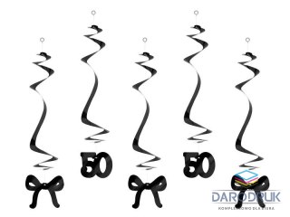 Partydeco Dekoracja Świderki na 50 urodziny z kokardkami, 50cm, czarne Partydeco (SWID7-50-010)