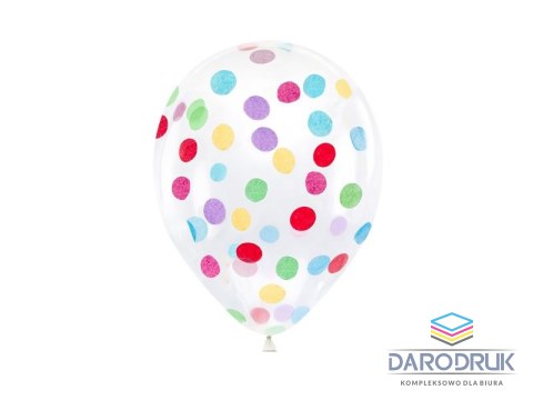 Partydeco Balon gumowy transparentny z kolorowym konfetti 30 cm/6 szt. przejrzysty/mix 300mm 12cal Partydeco (BK12-1-000-6)