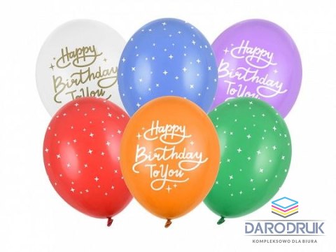 Partydeco Balon gumowy Happy Birthday To You, mix (1 op. / 6 szt.) mix 300mm Partydeco (SB14P-320-000-6)