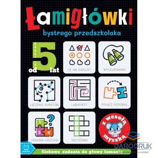 Aksjomat Książka dla dzieci Łamigłówki bystrego przedszkolaka z wesołą myszką Ciekawe zadania do głowy łamania. Aksjomat