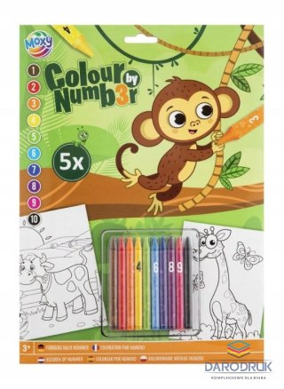Antella Kolorowanka MALOWANIE KOLOROWANIE PO NUMERACH małpka ZESTAW Z KREDKAMI MOXY Antella (8715427138817)