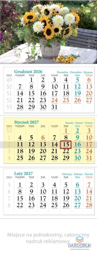 Lucrum Kalendarz ścienny BUKIETY TRÓJDZIELNY 320mm x 860mm Lucrum (KT15)