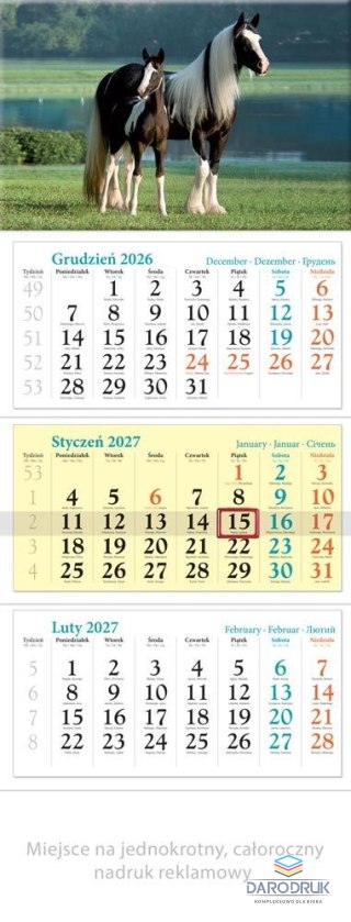 Lucrum Kalendarz ścienny KONIKI TRÓJDZIELNY A4 320mm x 680mm Lucrum (KT13)
