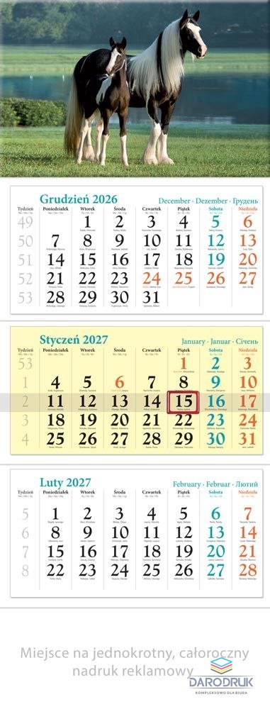 Lucrum Kalendarz ścienny KONIKI TRÓJDZIELNY A4 320mm x 680mm Lucrum (KT13)