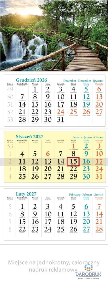Lucrum Kalendarz ścienny WODOSPAD TRÓJDZIELNY A4 320mm x 860mm Lucrum (KT12)