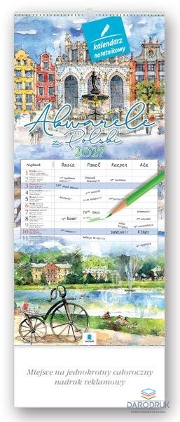 Lucrum Kalendarz ścienny notatnikowy 2027 aKWARELE Z POLSKI 220mm x 490mm Lucrum (WN04)