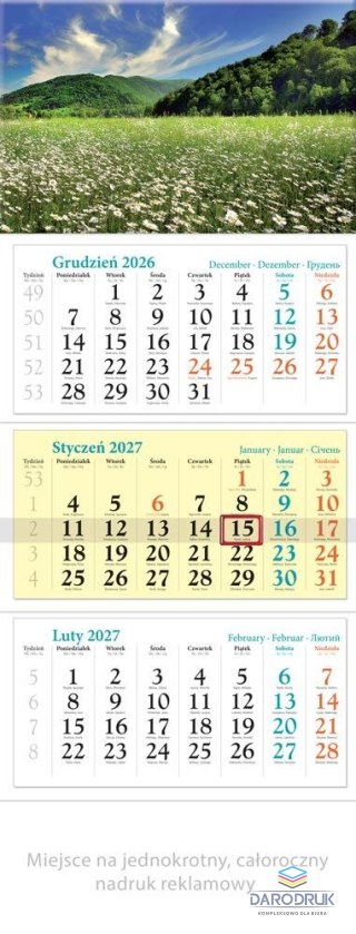 Lucrum Kalendarz ścienny ŁĄKA TRÓJDZIELNY 320mm x 860mm Lucrum (KT04)