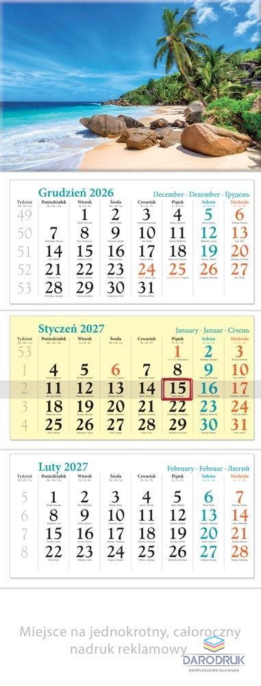 Lucrum Kalendarz ścienny WAKACJE TRÓJDZIELNY A4 320mm x 860mm Lucrum (KT11)