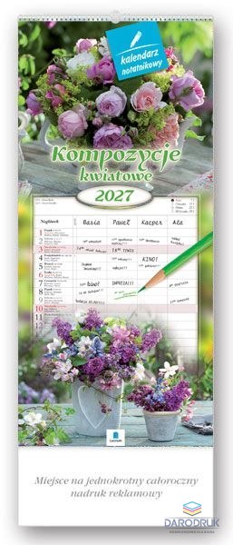 Lucrum Kalendarz ścienny notatnikowy 2027 kompozycje kwiatowe 220mm x 470mm Lucrum (WN02)