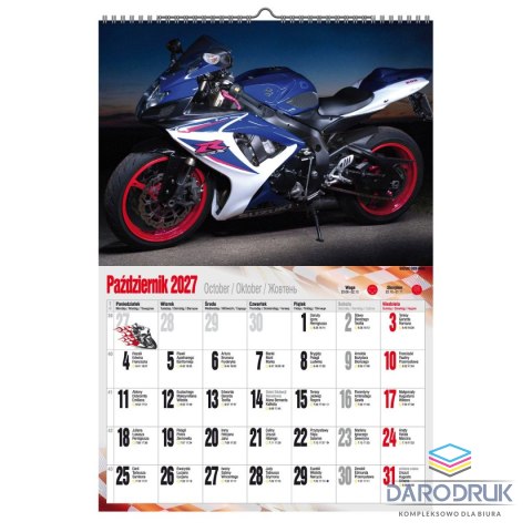 Pan Kalendarzyk Kalendarz ścienny 2027 MOTOCYKLE 470mm x 320mm Pan Kalendarzyk (A3 VD.21)