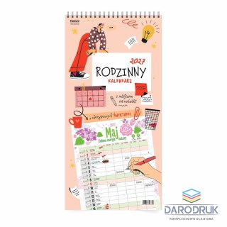 Press Kalendarz ścienny RÓŻOWY PLANER RODZINNY 228mm x 460mm Press (16 STRON)
