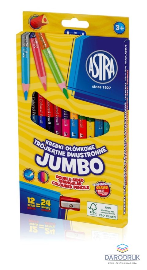Astra Kredki ołówkowe Jumbo dwustronne 24 kol. Astra