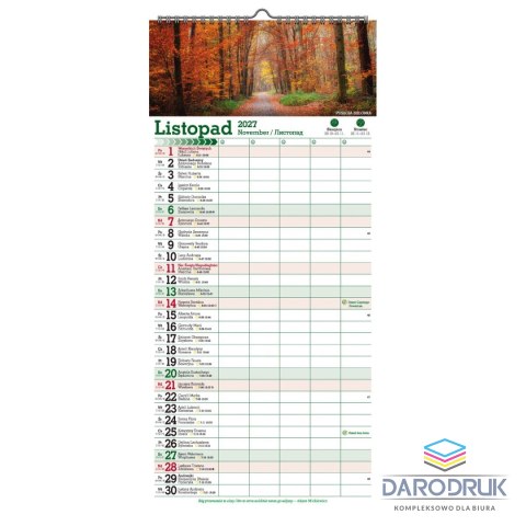 Pan Kalendarzyk Kalendarz ścienny PASKOWY SZEROKI TAJEMNICZY LAS 220mm x 470mm Pan Kalendarzyk (KPS V.5)