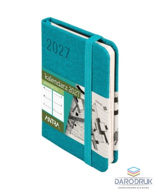 Antra Kalendarz książkowy (terminarz) 2027 Awangarda tygodniowy, turkusowy A7 110mm x 78mm Antra (Kal001527)